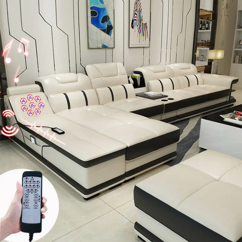 Nordic Sectional Leather Modern Living Room Sofa Furniture — image 2