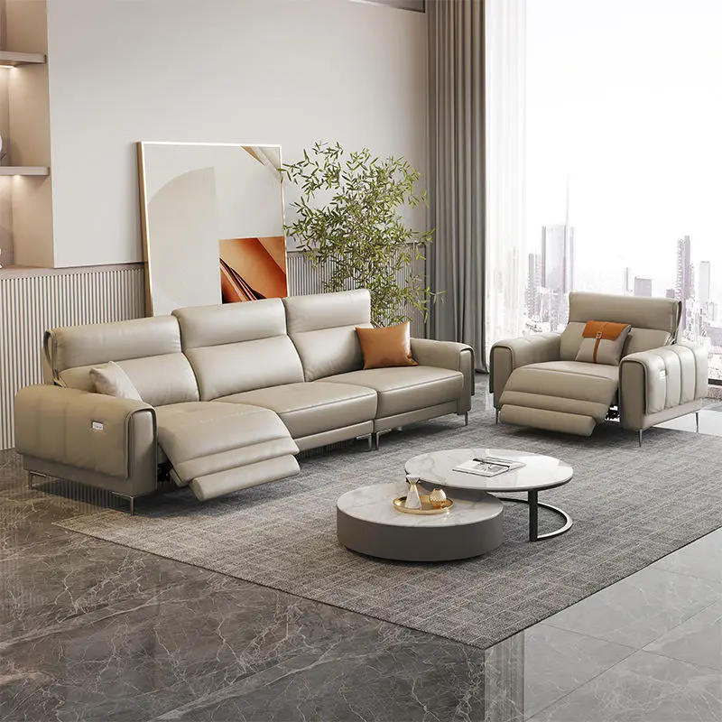 Modern Luxury Leather Living Room Furniture Power Electric Sectional Recliner Sofa — image 2