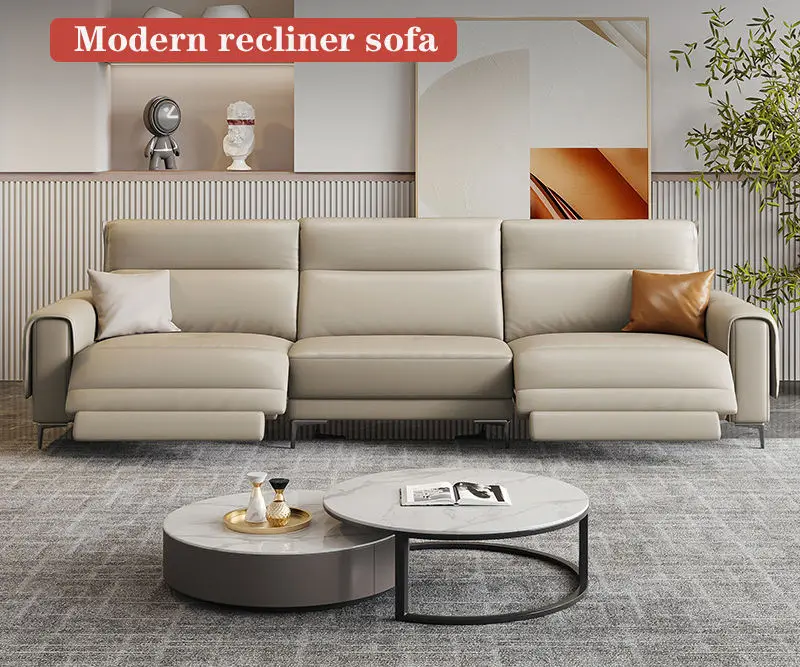 Modern Luxury Leather Living Room Furniture Power Electric Sectional Recliner Sofa — image 3