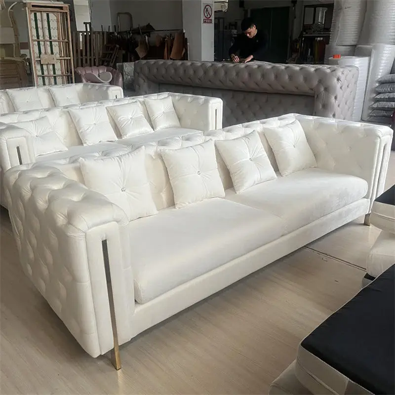 Nordic Luxury Velvet Tufted Leather Modern Living Room Furniture Couches Sofa Set — image 2