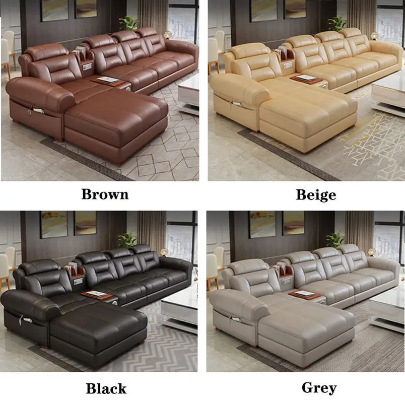 Modern Functional L Shape Leather Couches for Living Room Furniture Sofa Set — view 2