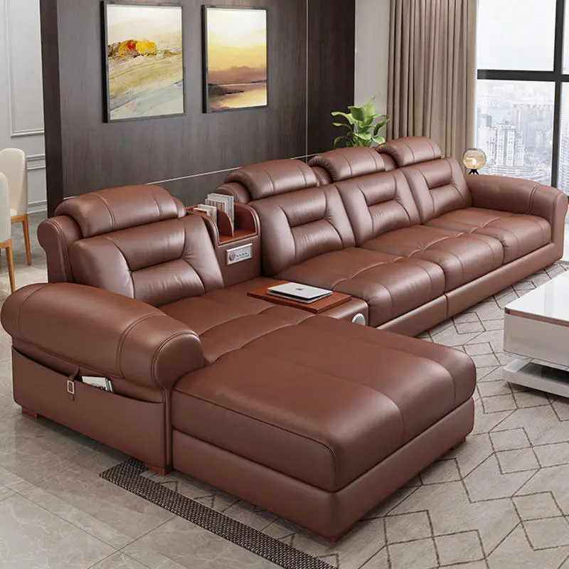 Modern Functional L Shape Leather Couches for Living Room Furniture Sofa Set — view 3
