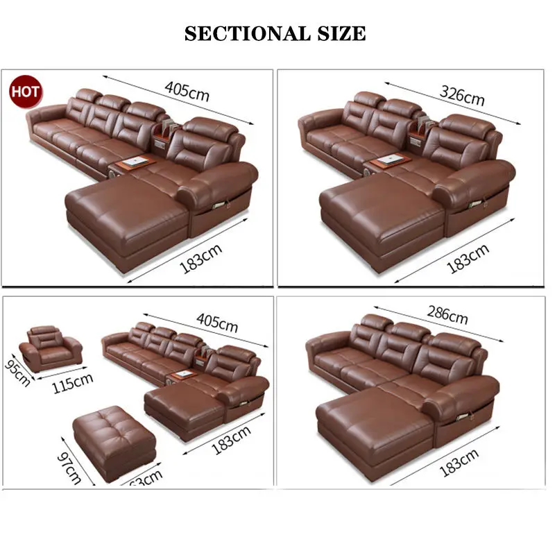 Modern Functional L Shape Leather Couches for Living Room Furniture Sofa Set — view 4