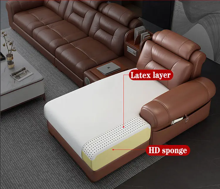 Modern Functional L Shape Leather Couches for Living Room Furniture Sofa Set — view 6