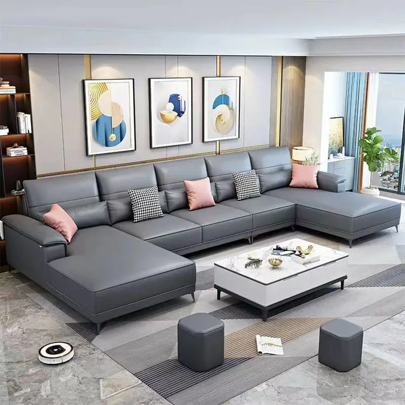 Modern Living Room Furniture L Shape Sectional Leather Sofas — image 3