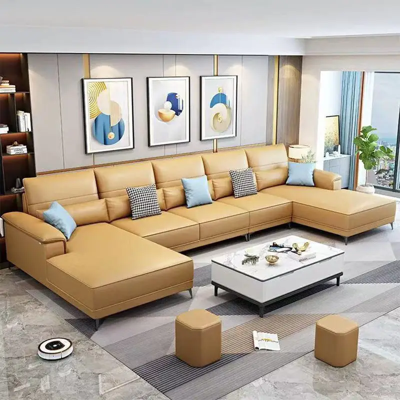 Modern Living Room Furniture L Shape Sectional Leather Sofas — image 4