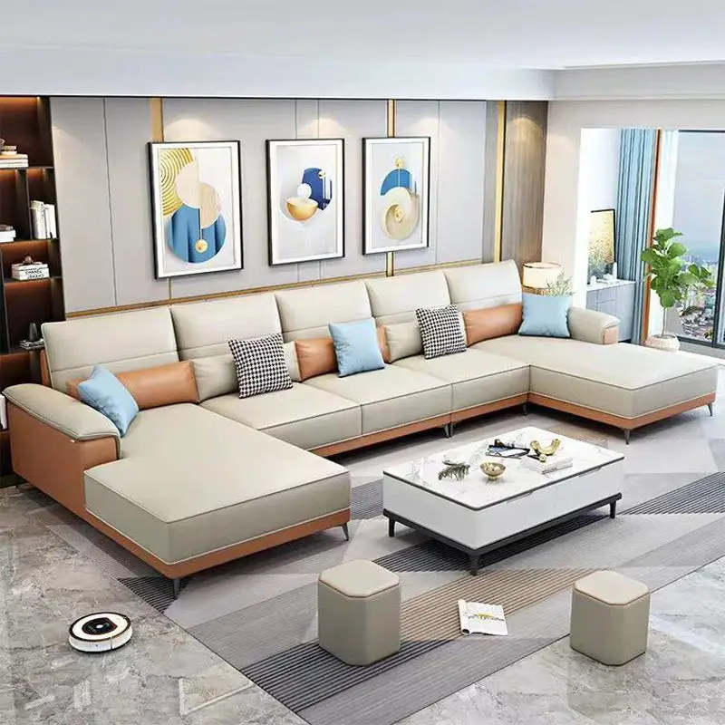 Modern Living Room Furniture L Shape Sectional Leather Sofas — image 5
