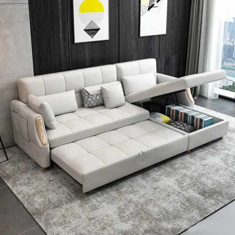 Luxury L Shape Cheap Sleeper Fabric 2 3 Seater Folding Couch Sofa Bed — image 2