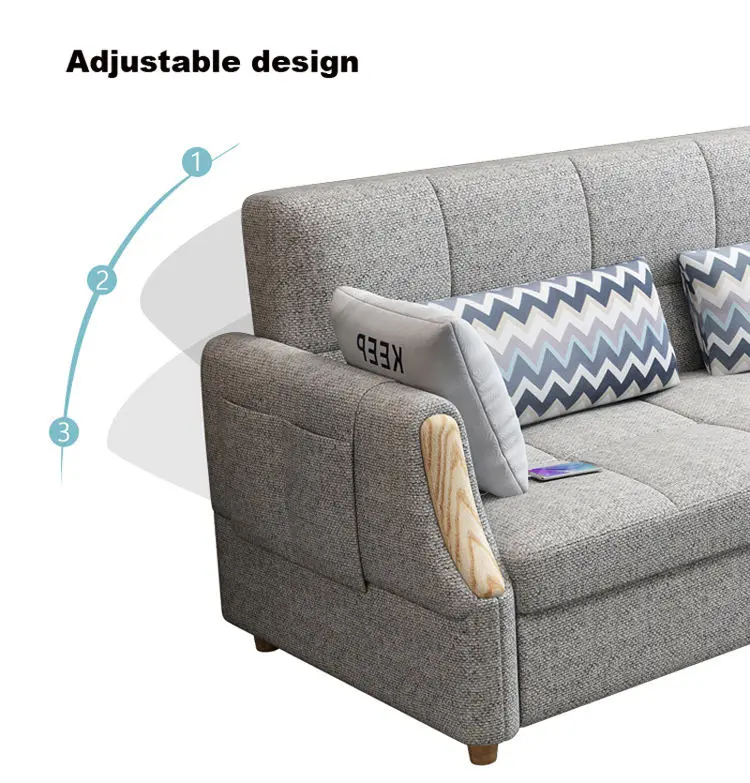 Luxury L Shape Cheap Sleeper Fabric 2 3 Seater Folding Couch Sofa Bed — image 3
