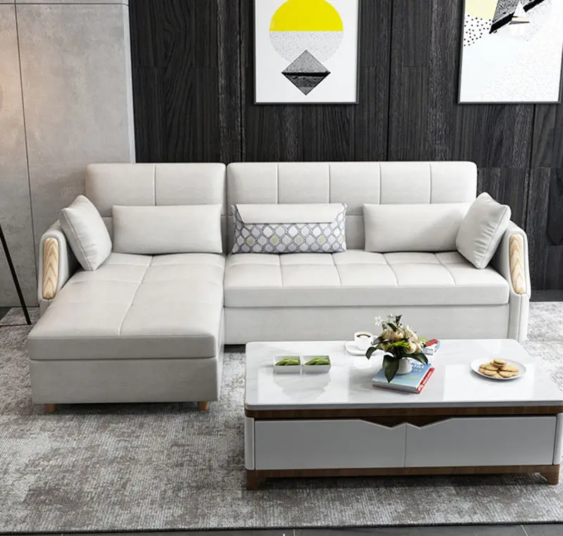 Luxury L Shape Cheap Sleeper Fabric 2 3 Seater Folding Couch Sofa Bed — image 5