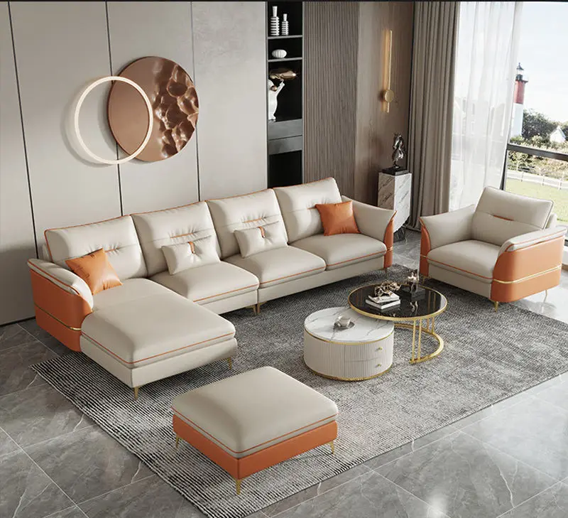 Nordic Modular Leather Living Room Furniture U Shape Chesterfield Leather Sofa Sets L Couches — view 1
