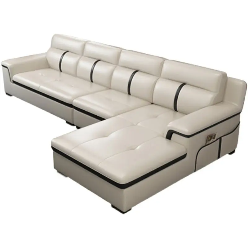 Modern L Shape Sectional Tufted Leather Couch Living Room Sofas — view 1