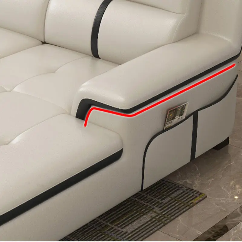 Modern L Shape Sectional Tufted Leather Couch Living Room Sofas — image 3
