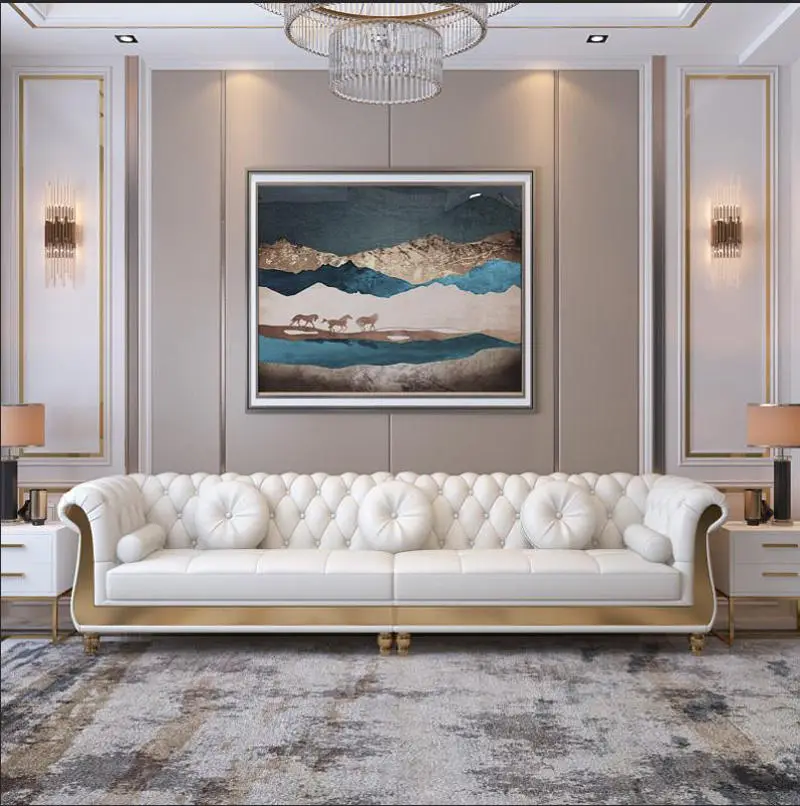 Modern Luxury Upholstered Wooden + Leather Sofa Tufted Modular Sectional Set for Hotel Apartment Living Room Furniture — image 3