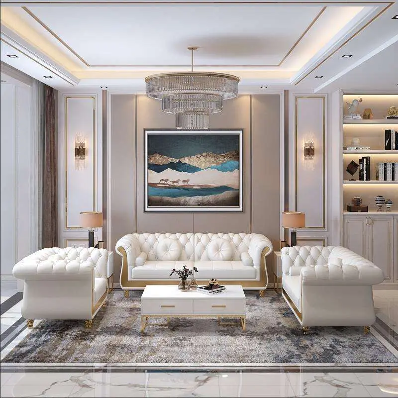 Modern Luxury Upholstered Wooden + Leather Sofa Tufted Modular Sectional Set for Hotel Apartment Living Room Furniture — image 4