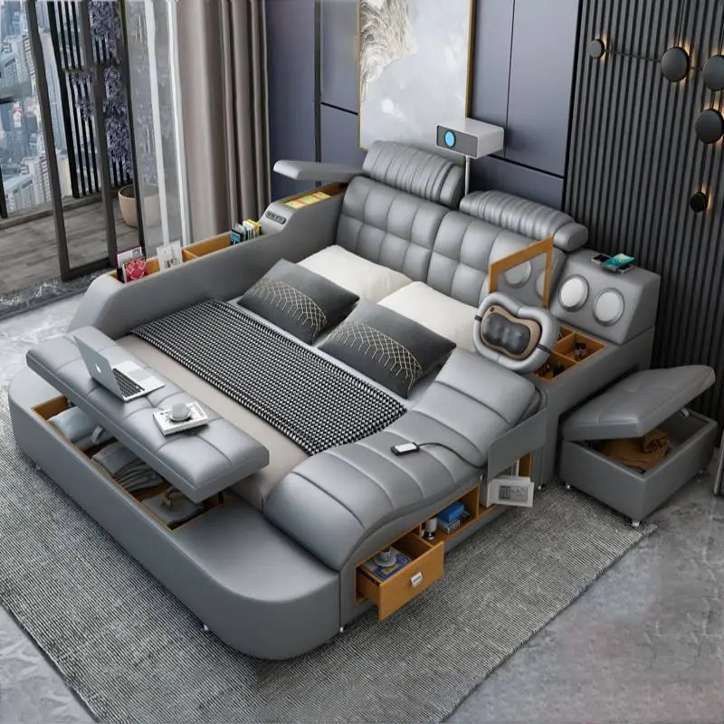 Modern Luxury Leather Storage Functional Smart Sofa Bedding — image 4
