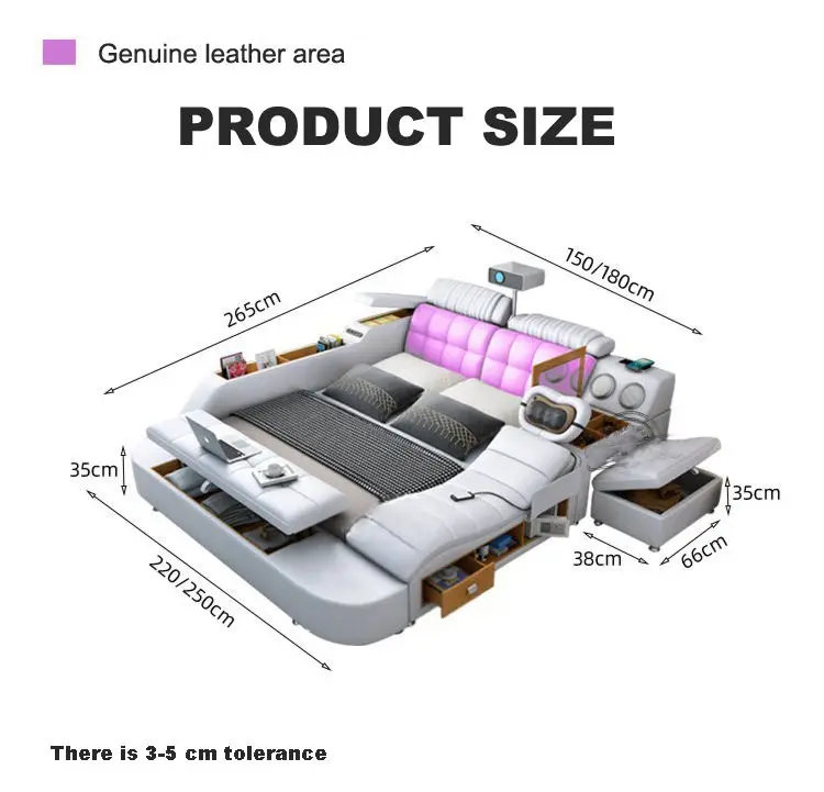 Modern Luxury Leather Storage Functional Smart Sofa Bedding — image 7