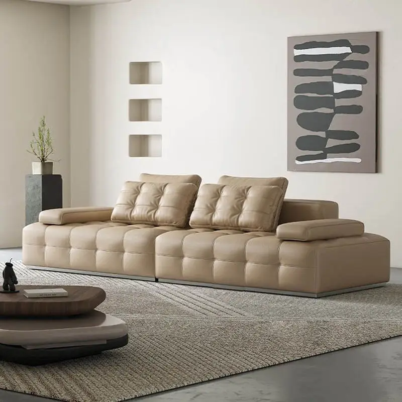 Nordic Sofa Sets Modern High Quality Living Room Furniture Long Couches Leather Sofas — image 2