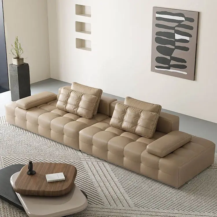 Nordic Sofa Sets Modern High Quality Living Room Furniture Long Couches Leather Sofas — image 3