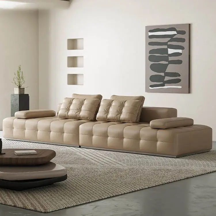 Nordic Sofa Sets Modern High Quality Living Room Furniture Long Couches Leather Sofas — image 4
