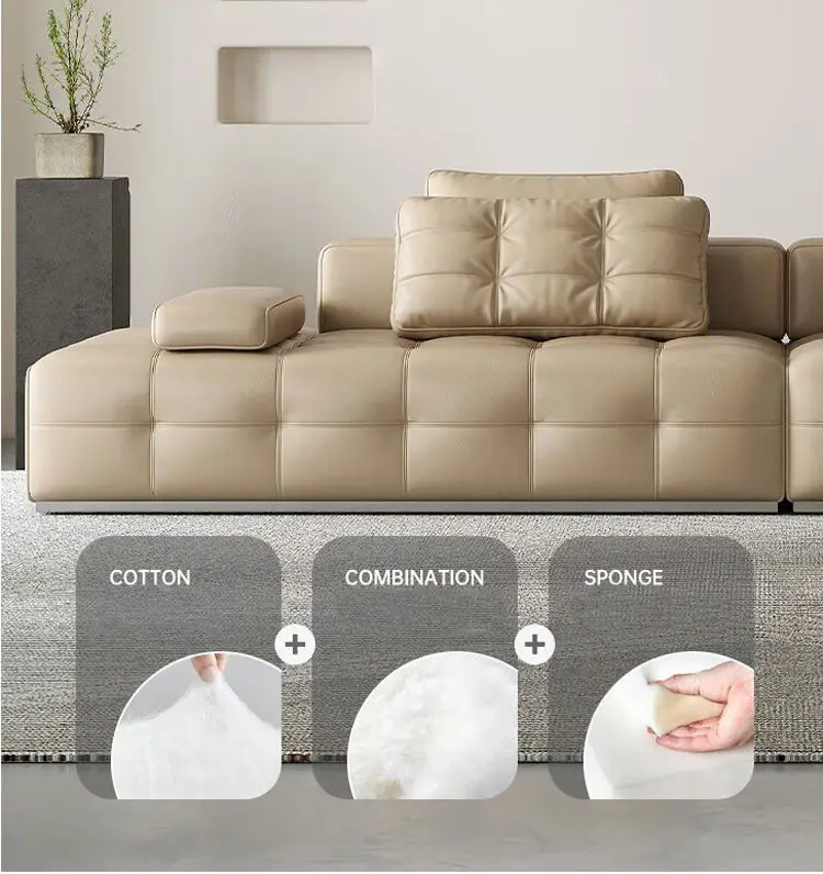 Nordic Sofa Sets Modern High Quality Living Room Furniture Long Couches Leather Sofas — image 5