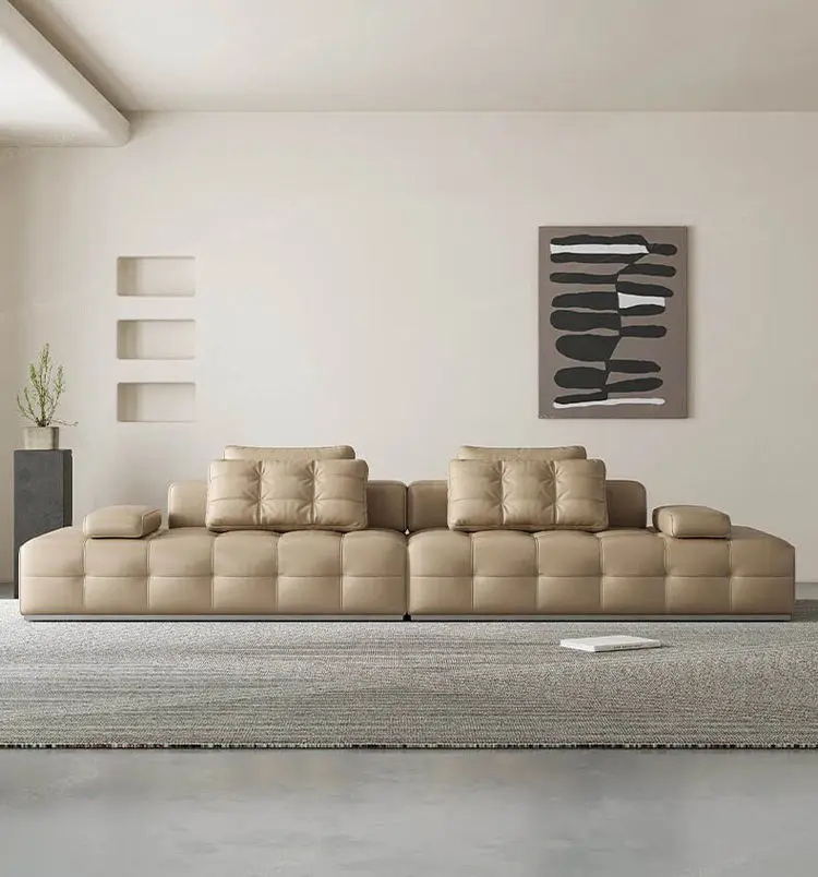 Nordic Sofa Sets Modern High Quality Living Room Furniture Long Couches Leather Sofas — image 6