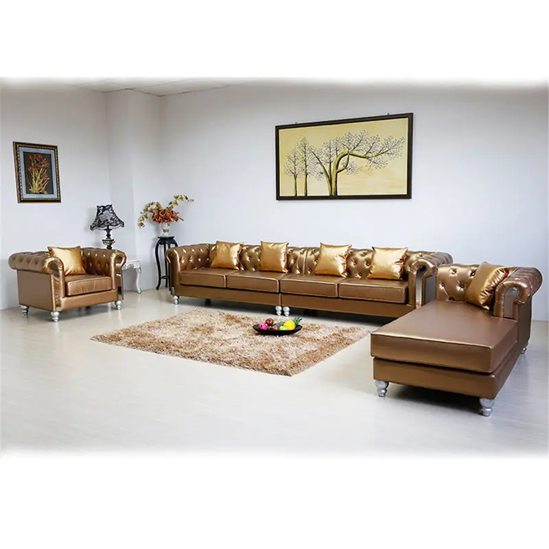 Antique Tufted Leather Sectional Couch Sofa Set 1 2 3 Seat Living Room Furniture Sofas Set — image 2