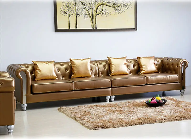 Antique Tufted Leather Sectional Couch Sofa Set 1 2 3 Seat Living Room Furniture Sofas Set — image 3