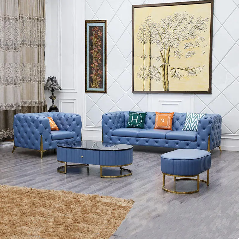 Modern High Quality Luxury Tufted Leather Fabric Sectional Living Room Sofas Couches Sofa Set — image 2