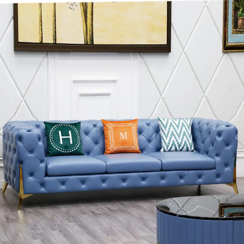 Modern High Quality Luxury Tufted Leather Fabric Sectional Living Room Sofas Couches Sofa Set — image 4
