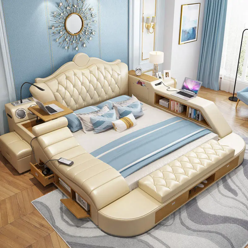 Modern Bed Room Furniture Massage Wooden Storage King Sofa Beds — image 2