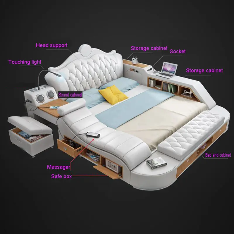 Modern Bed Room Furniture Massage Wooden Storage King Sofa Beds — image 4