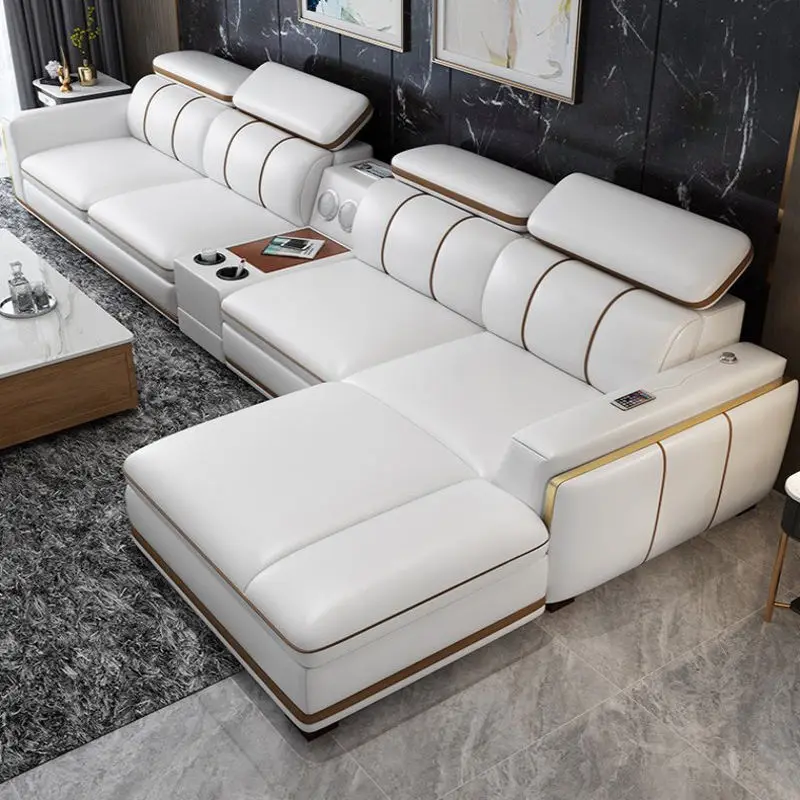 Nordic 1 2 3 L Shape Luxury Leather Living Room Furniture Sectional Sofa Couch — image 2