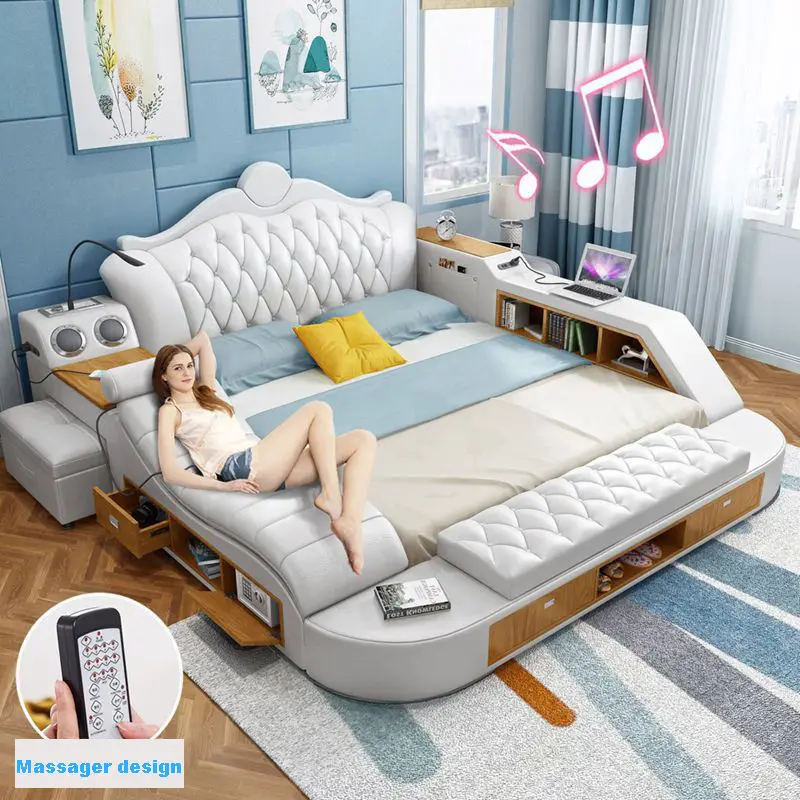 Modern Bed Room Furniture Massage Wooden Storage King Sofa Beds — image 5