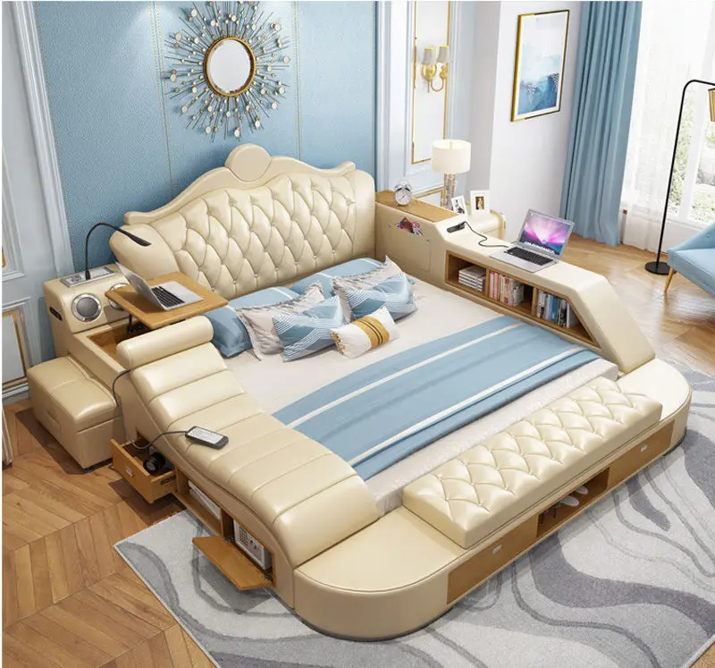 Modern Bed Room Furniture Massage Wooden Storage King Sofa Beds — image 6