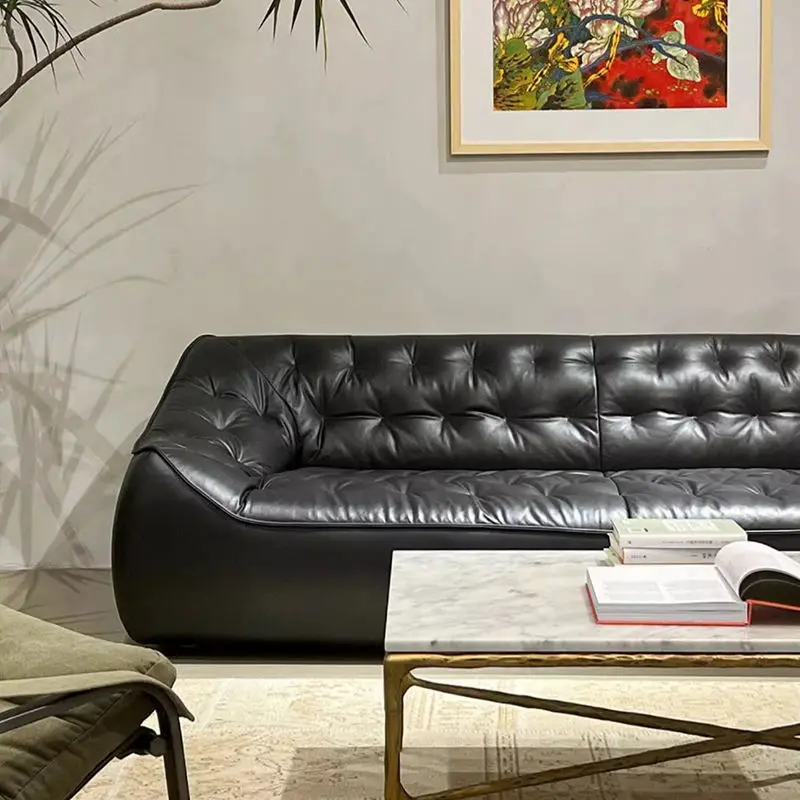 Italian Leather Contemporary Design Simple Living Room Sofa Set Rectangle Shape Modular Furniture Couch Sofas 1 2 3 Seat — image 2