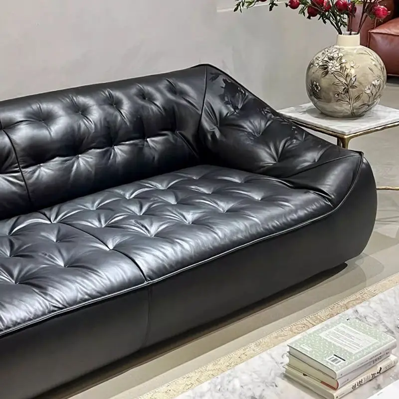 Italian Leather Contemporary Design Simple Living Room Sofa Set Rectangle Shape Modular Furniture Couch Sofas 1 2 3 Seat — image 3