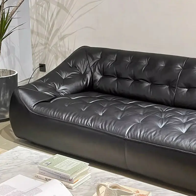 Italian Leather Contemporary Design Simple Living Room Sofa Set Rectangle Shape Modular Furniture Couch Sofas 1 2 3 Seat — image 4