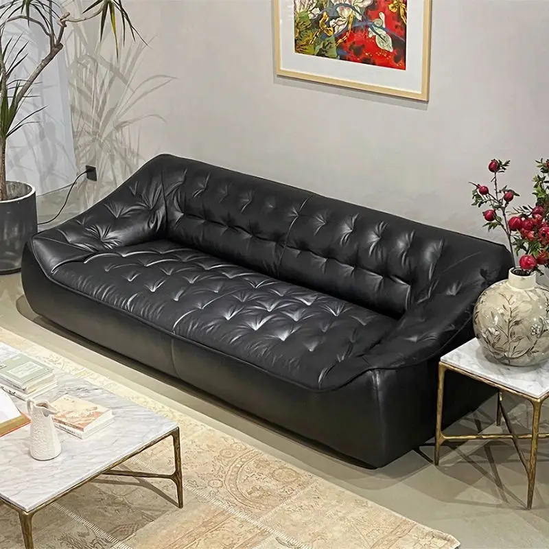 Italian Leather Contemporary Design Simple Living Room Sofa Set Rectangle Shape Modular Furniture Couch Sofas 1 2 3 Seat — image 5