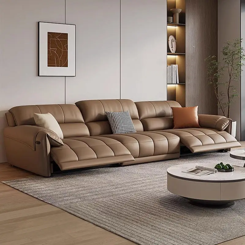 Modern Nordic Leather Chesterfield Living Room Furniture Electric Recliner Sofa Couches — view 2