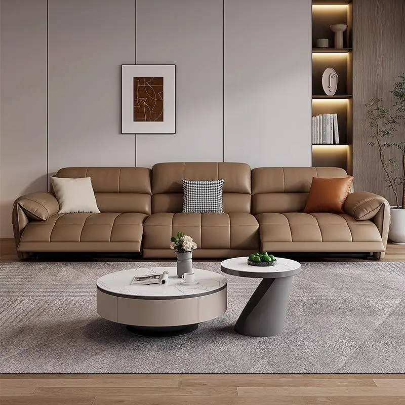 Modern Nordic Leather Chesterfield Living Room Furniture Electric Recliner Sofa Couches — view 3