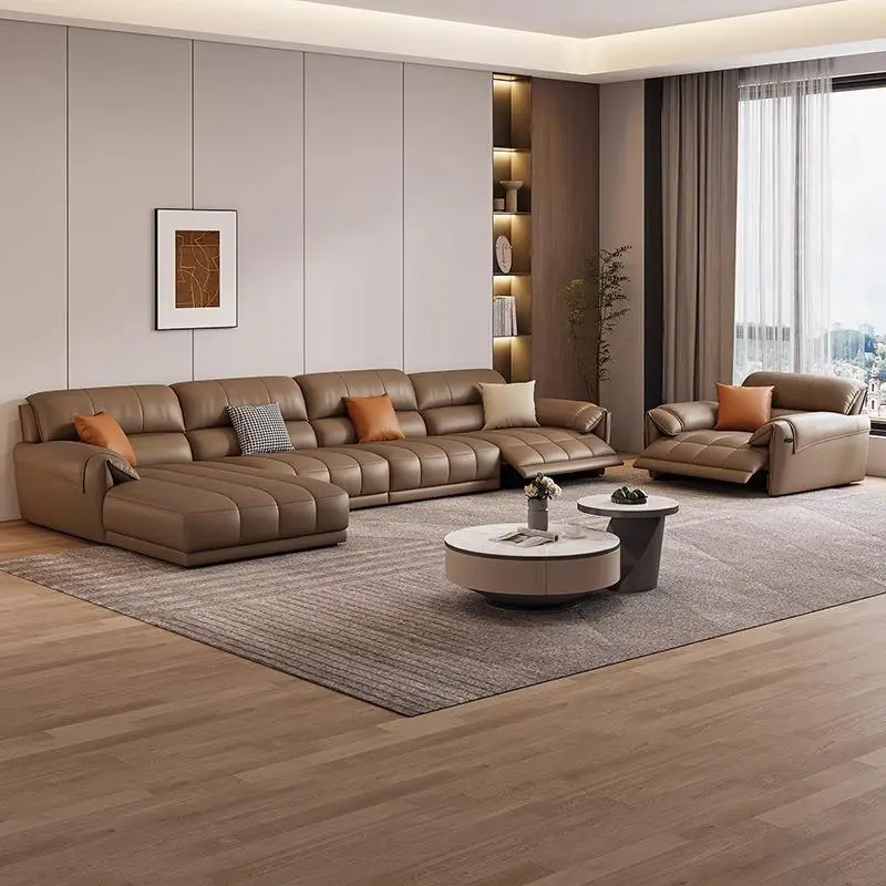 Modern Nordic Leather Chesterfield Living Room Furniture Electric Recliner Sofa Couches — view 4