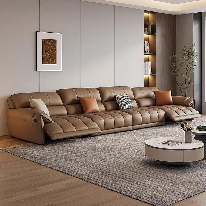Modern Nordic Leather Chesterfield Living Room Furniture Electric Recliner Sofa Couches — view 5