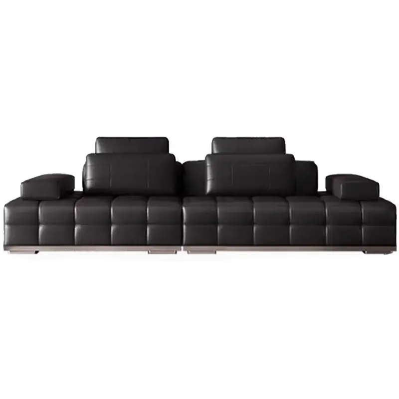Italian Luxury Style Minimalist Genuine Real Leather Sectional Sofa Set for Hotel Living Room Rectangle Straight Row Cou — view 5