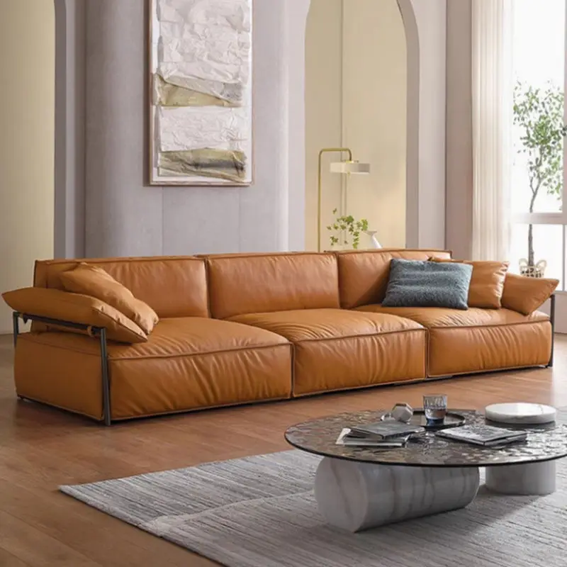 Italian Luxury Customized Genuine Leather Sofa Set Multi-Person Rectangle Shape for Living Room Use — view 1