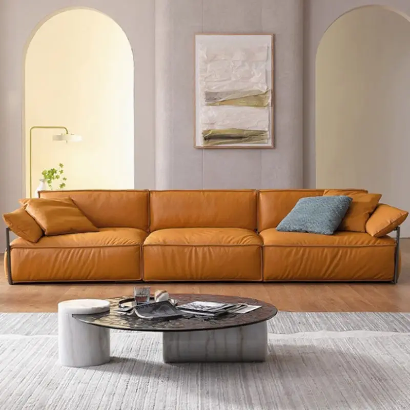 Italian Luxury Customized Genuine Leather Sofa Set Multi-Person Rectangle Shape for Living Room Use — image 4