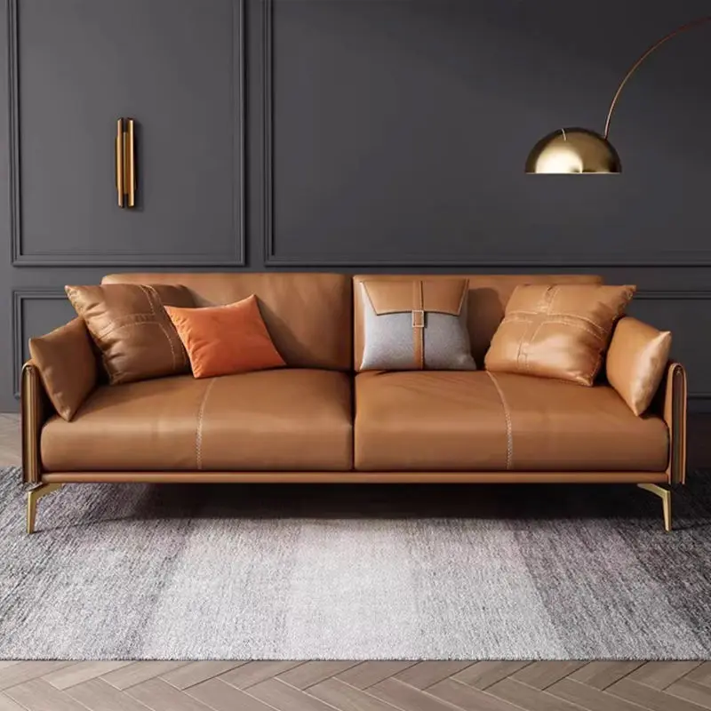 Modern Nordic Design European Luxury Leather Sofa Set Genuine Leather Rectangle Shape for Home Living Room Furniture — image 3