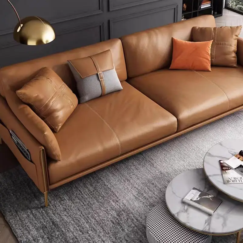 Modern Nordic Design European Luxury Leather Sofa Set Genuine Leather Rectangle Shape for Home Living Room Furniture — image 4