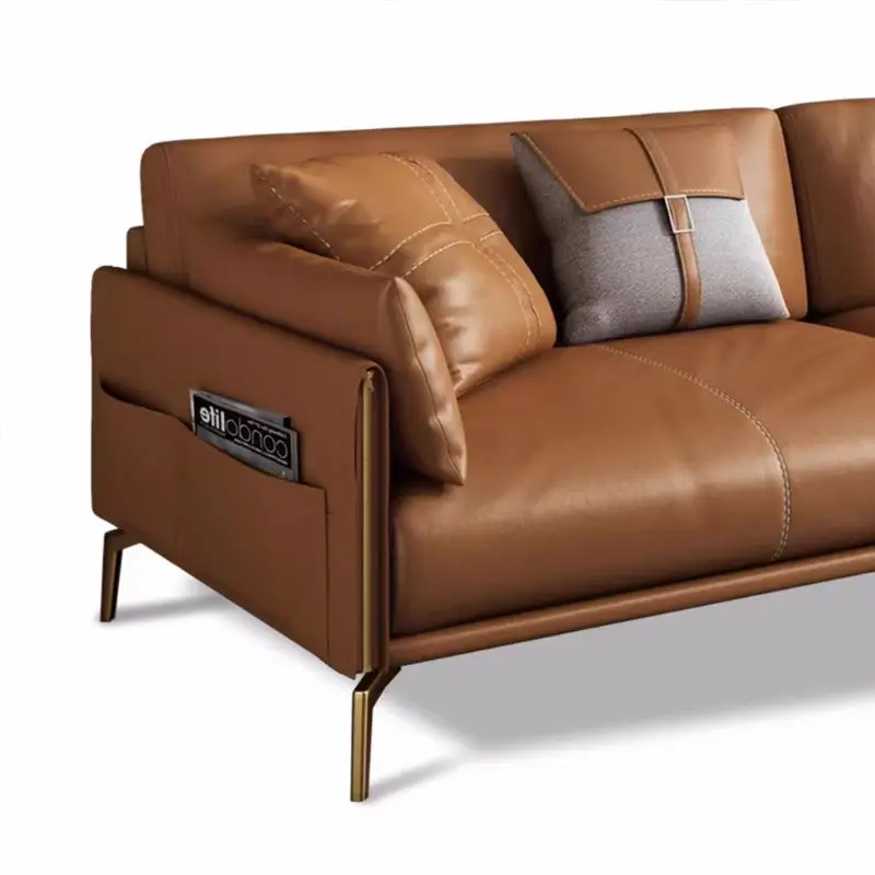 Modern Nordic Design European Luxury Leather Sofa Set Genuine Leather Rectangle Shape for Home Living Room Furniture — image 5