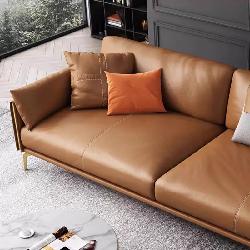 Modern Nordic Design European Luxury Leather Sofa Set Genuine Leather Rectangle Shape for Home Living Room Furniture — image 6